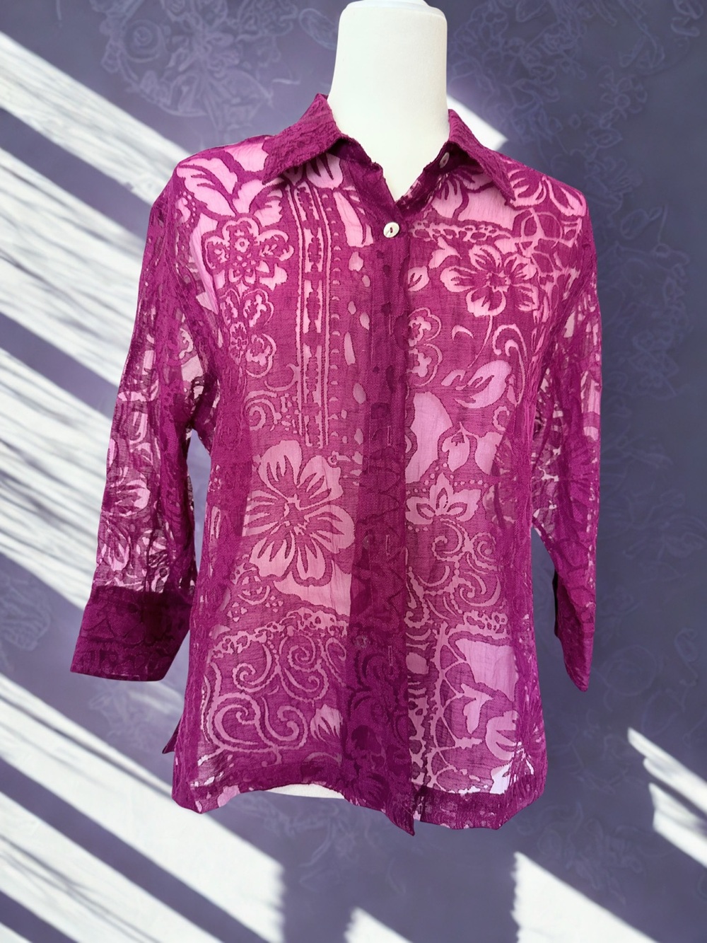 Vintage Y2K West End Sheer Floral Layering Top | Pink/Magenta | Medium